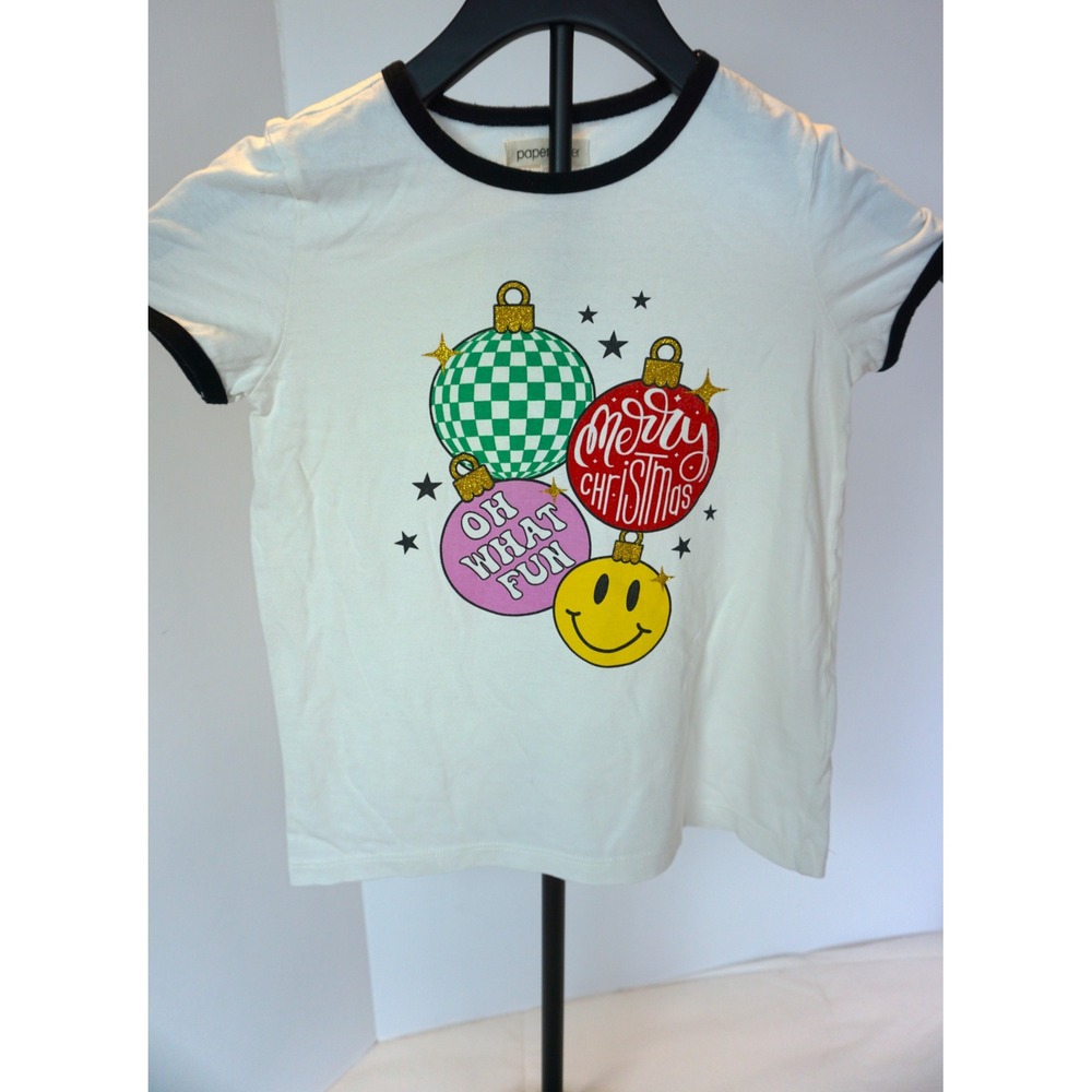 Paperflower Kids White Christmas Ornament Ringer Tee Shirt J197863228 Size 5